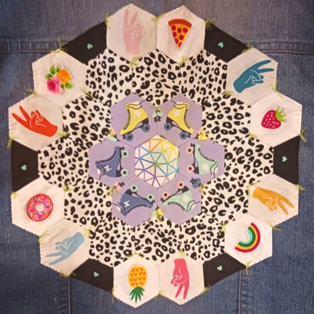 Hand embellished EPP patchwork upcycled crop denim vest (prototype)